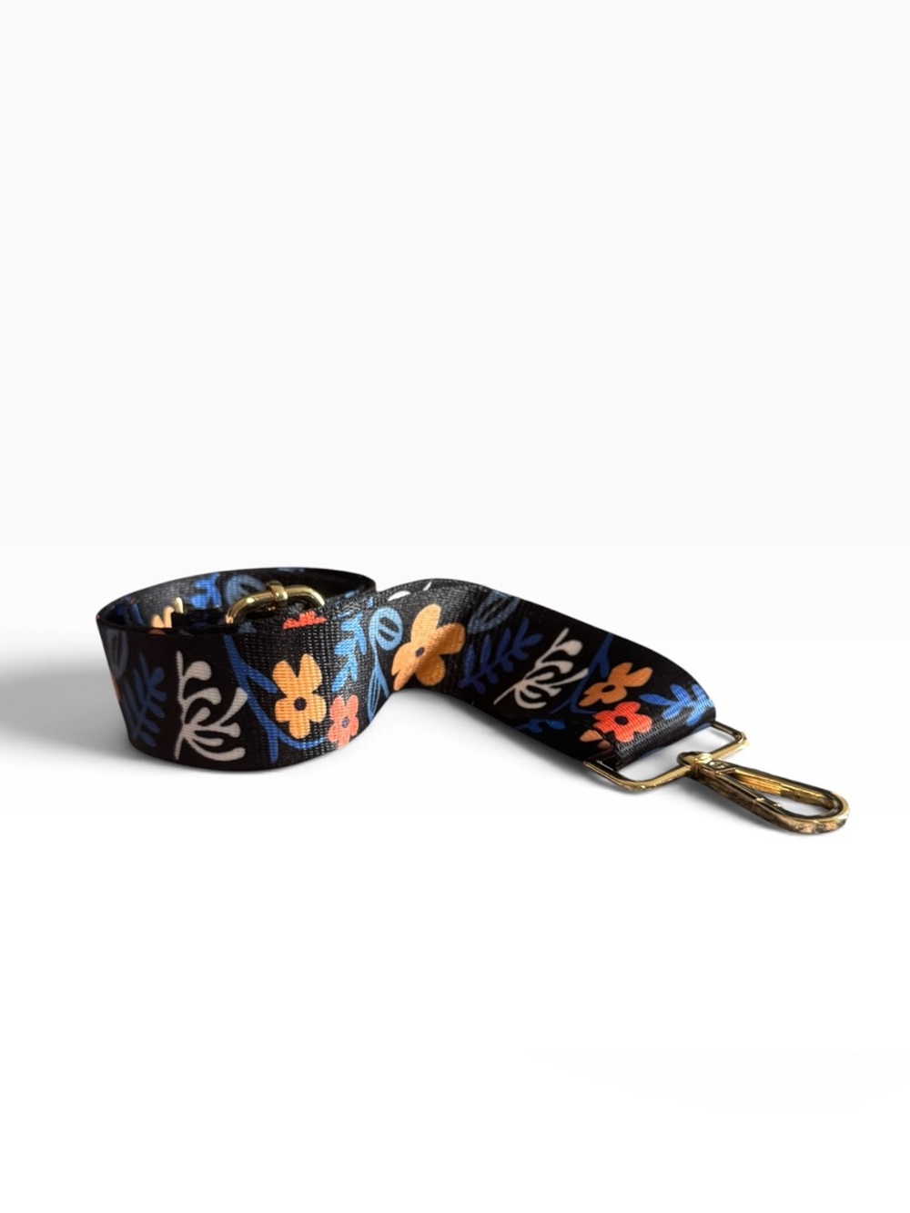 Adjustable Black & Multicolor Floral Print Web Bag Replacement-Strap